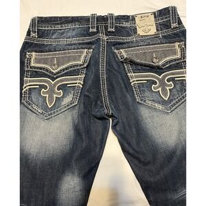 Rock Revival Dino Relaxed Straight Jeans Men's 38 Dark Wash Fleur-De-Lis